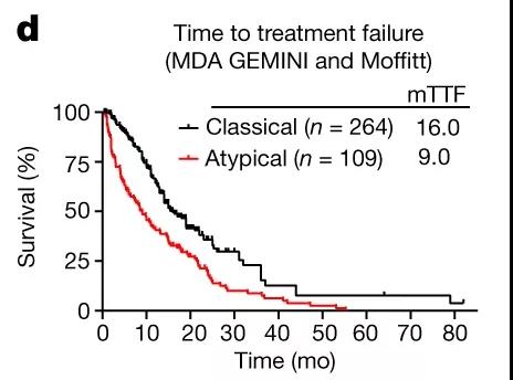 非典型 EGFR 突變的患者與經典EGFR突變患者相比具有較短的TTF