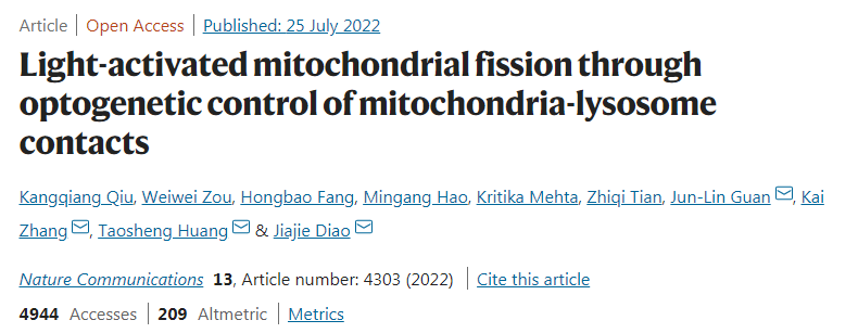 通過(guò)線粒體-溶酶體接觸的光遺傳學(xué)控制光激活線粒體分裂
