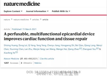 Nature Medicine：中國科學(xué)家研發(fā)出可改善心臟功能和組織修復(fù)的心臟外膜<font color='red'>裝置</font>